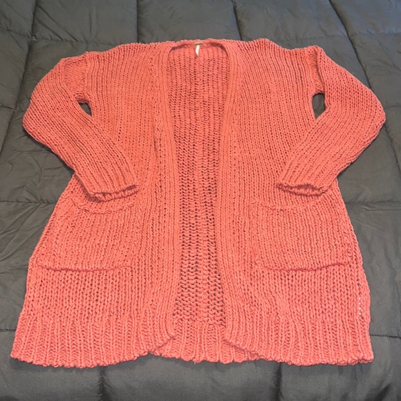 Free People simply sienna open front long cardigan in rose pink - Picture 3 of 11